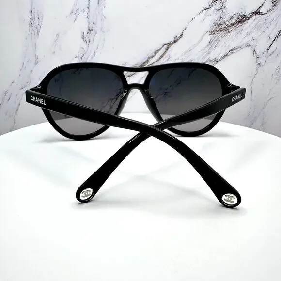 New CHANEL Sunglasses Black Polarized Lens Pilot Aviator 55mm - Picture 4 of 16